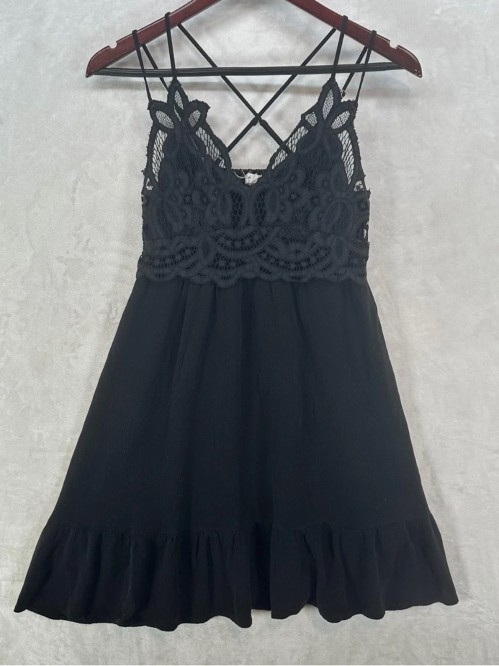 Mittoshoo M Black Lace Bust Mini Dress with Crisscross Straps